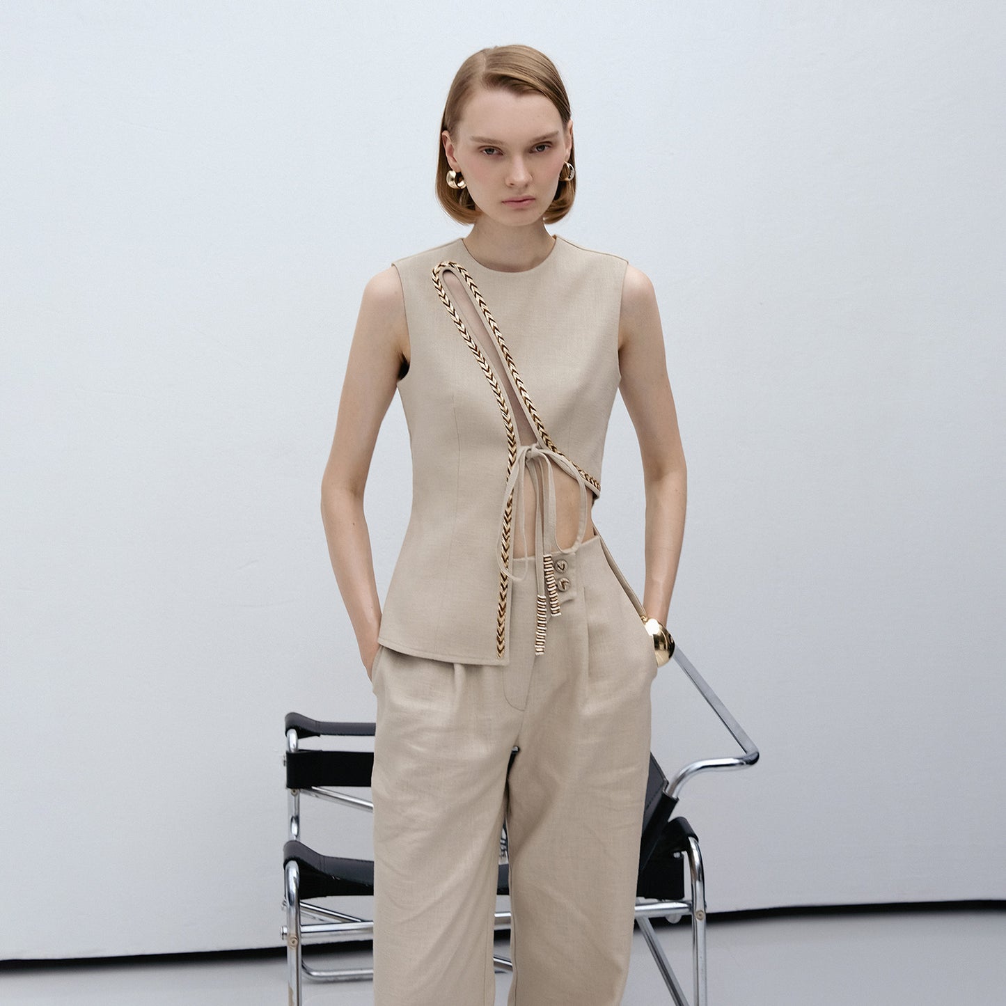 Metal Thread Embroidery Pants
